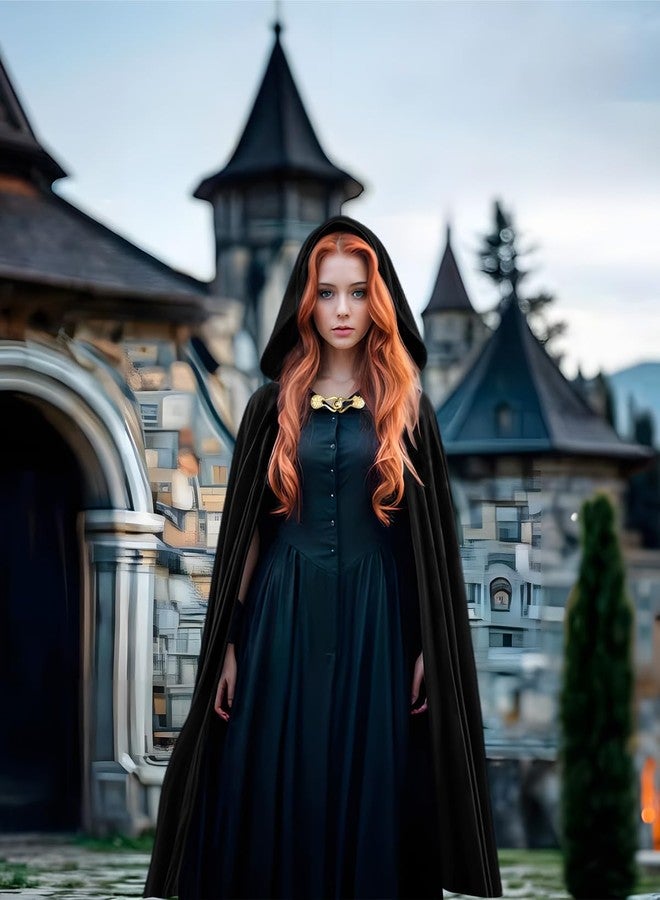 Prebene Renaissance Hooded Cloak for Women Men, Gothic Medieval Vintage Cape Halloween Cosplay Costume (Black, One Size) - Image 2